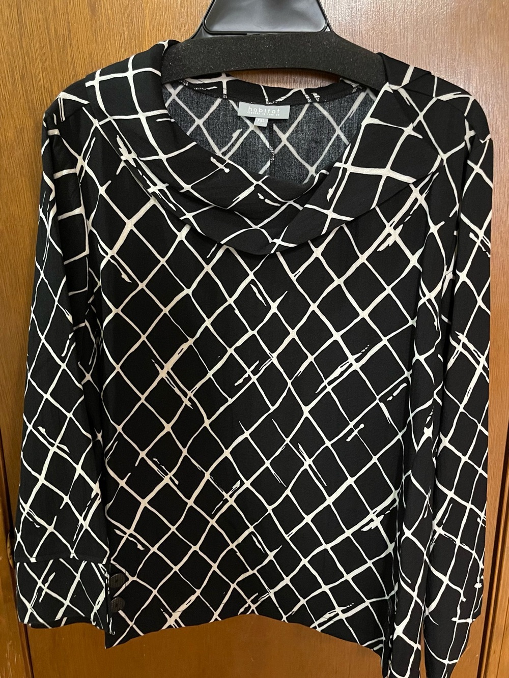Habitat Black & White Grid Cowl Neck Blouse